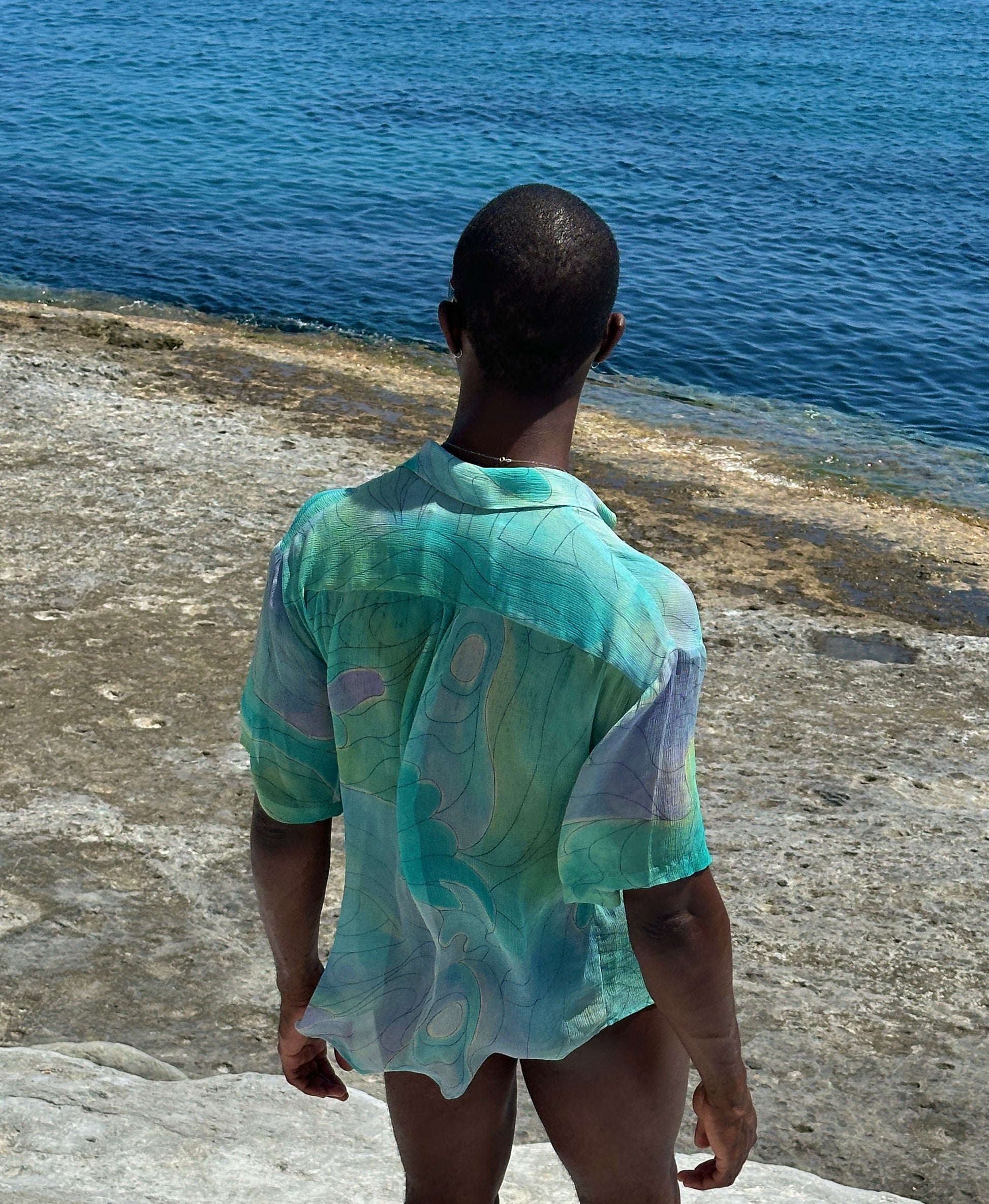 Sari Chiffon Shirt - Ocean Ripples