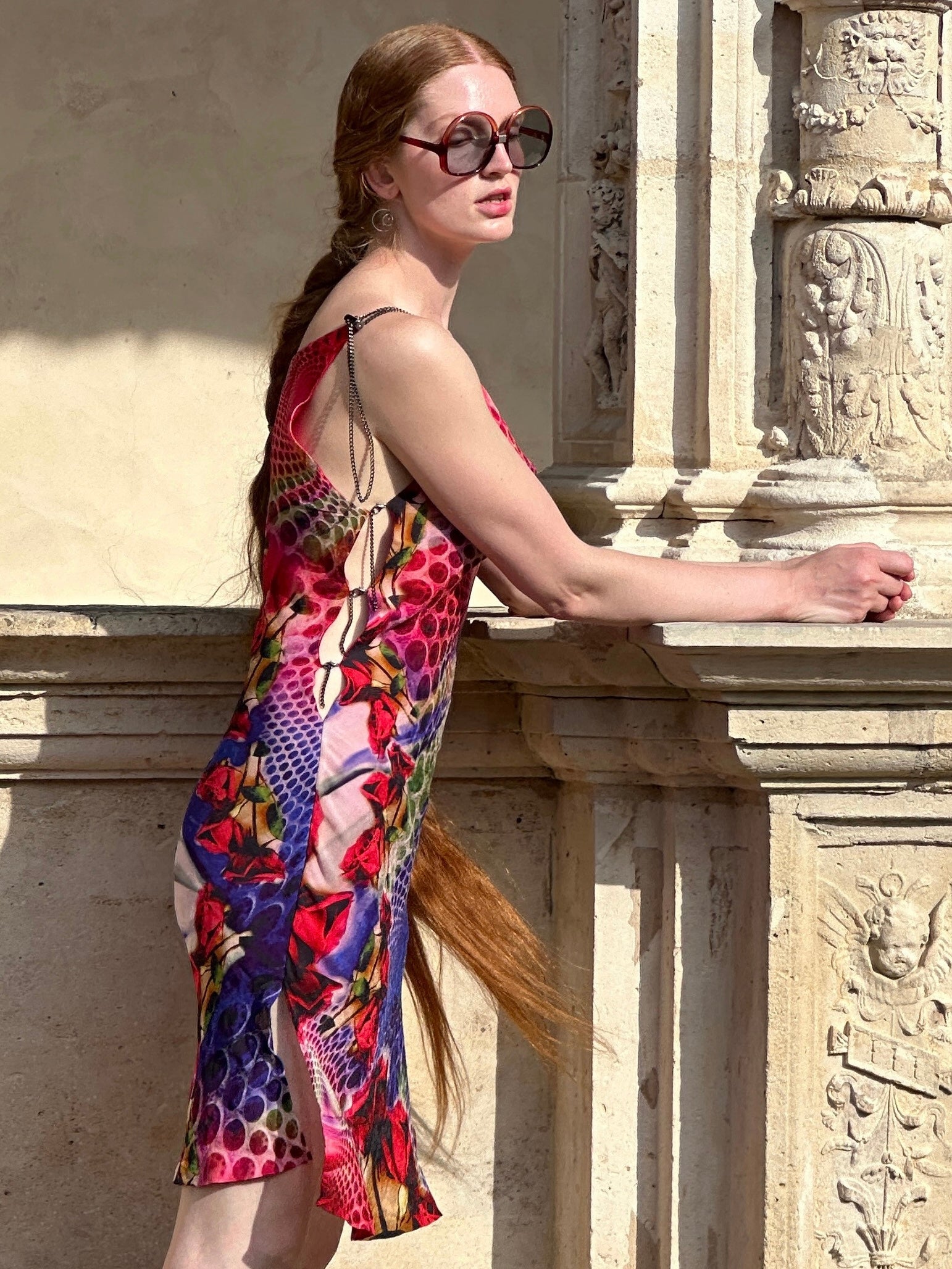 Sari Cowl Dress - Digital Rose
