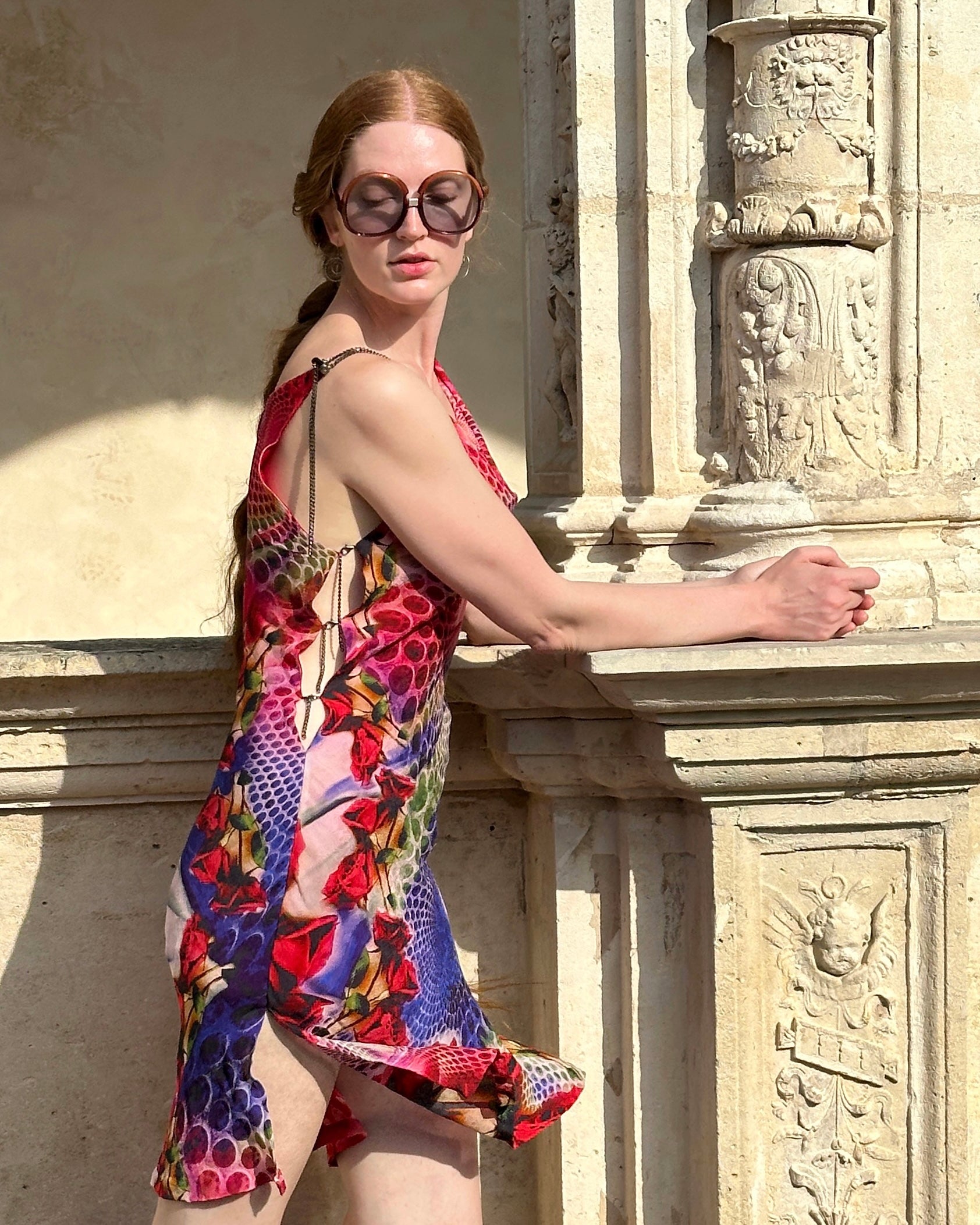 Sari Cowl Dress - Digital Rose