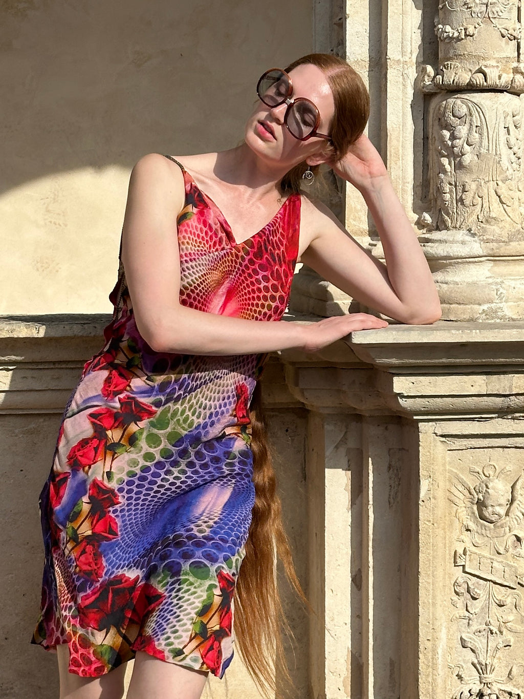 Sari Cowl Dress - Digital Rose