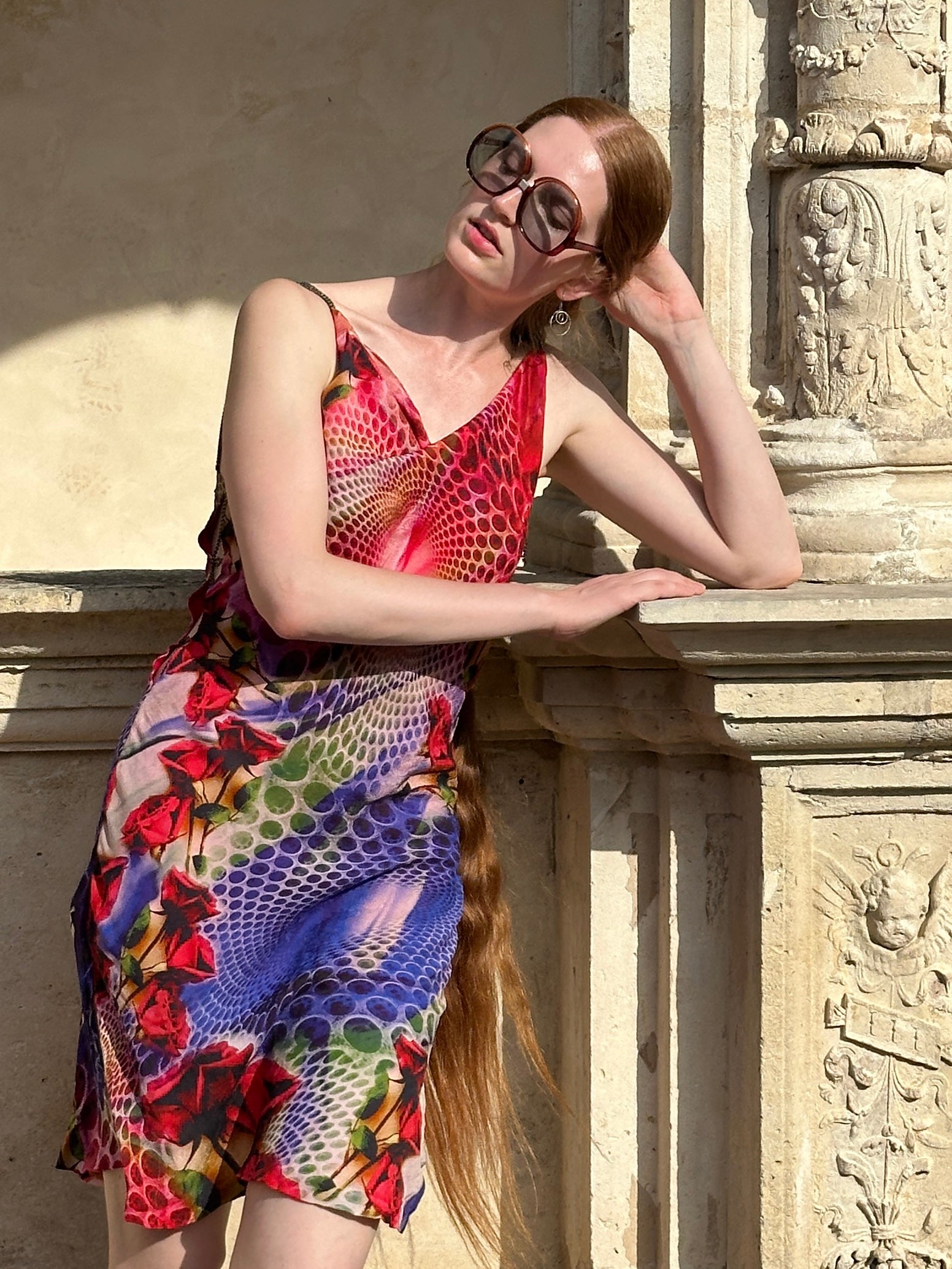 Sari Cowl Dress - Digital Rose