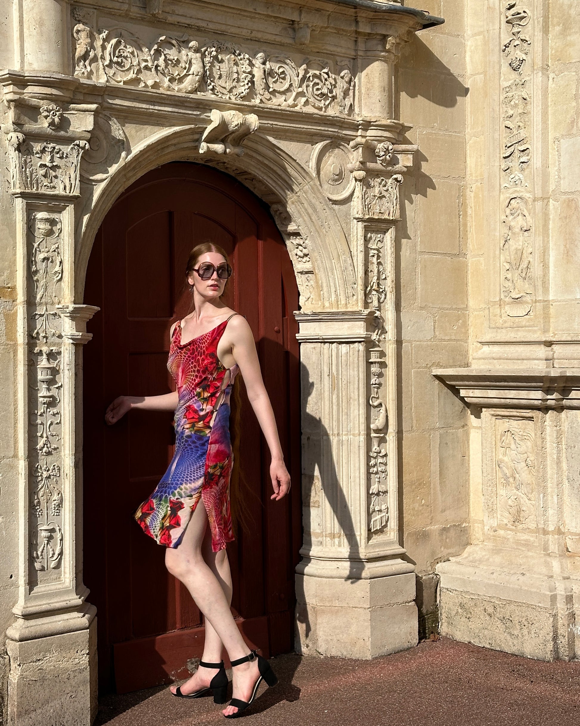 Sari Cowl Dress - Digital Rose