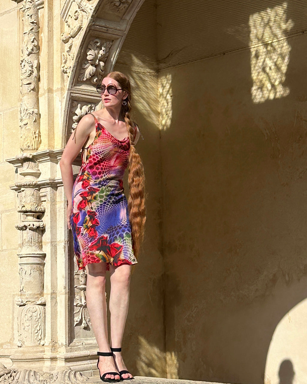 Sari Cowl Dress - Digital Rose