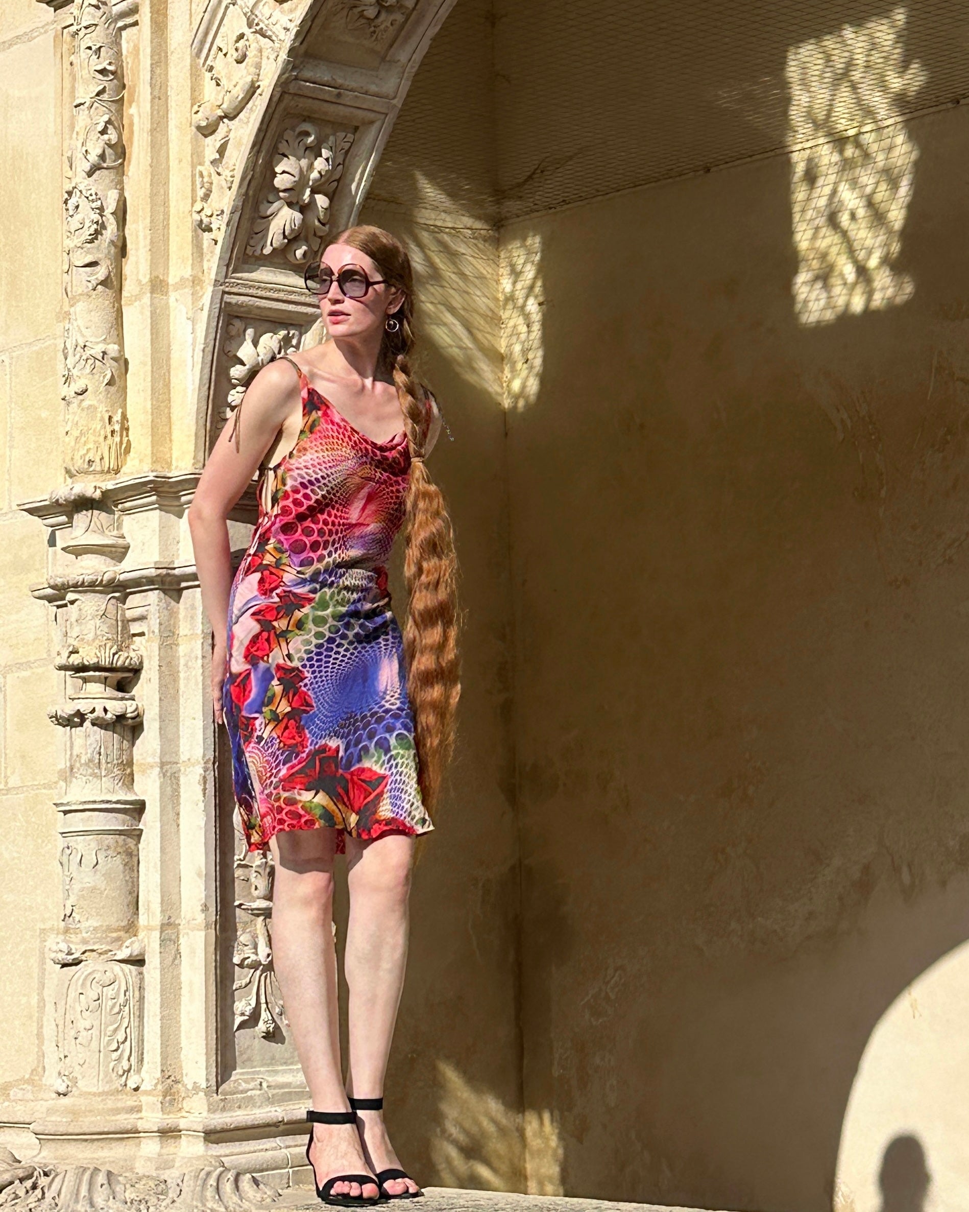 Sari Cowl Dress - Digital Rose