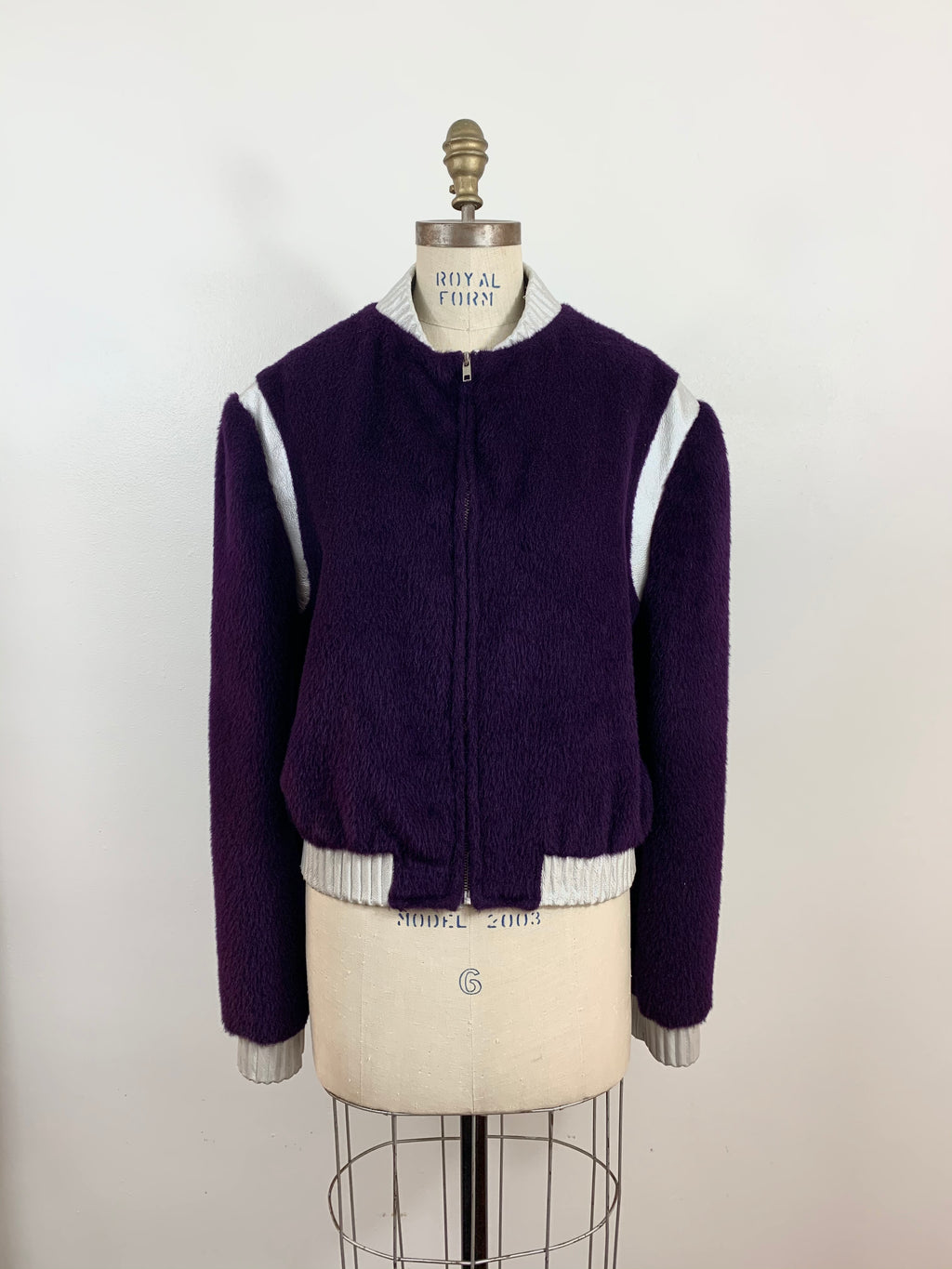 Leather-Trimmed Mohair Bomber