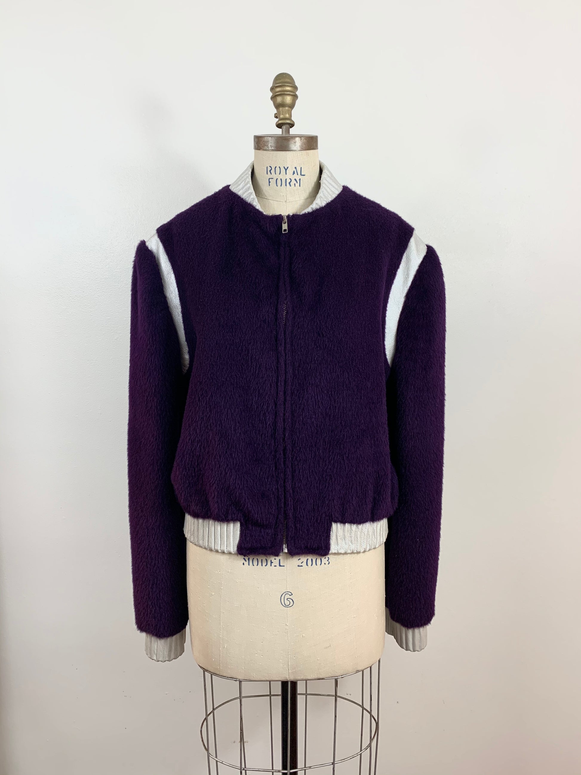 Leather-Trimmed Mohair Bomber